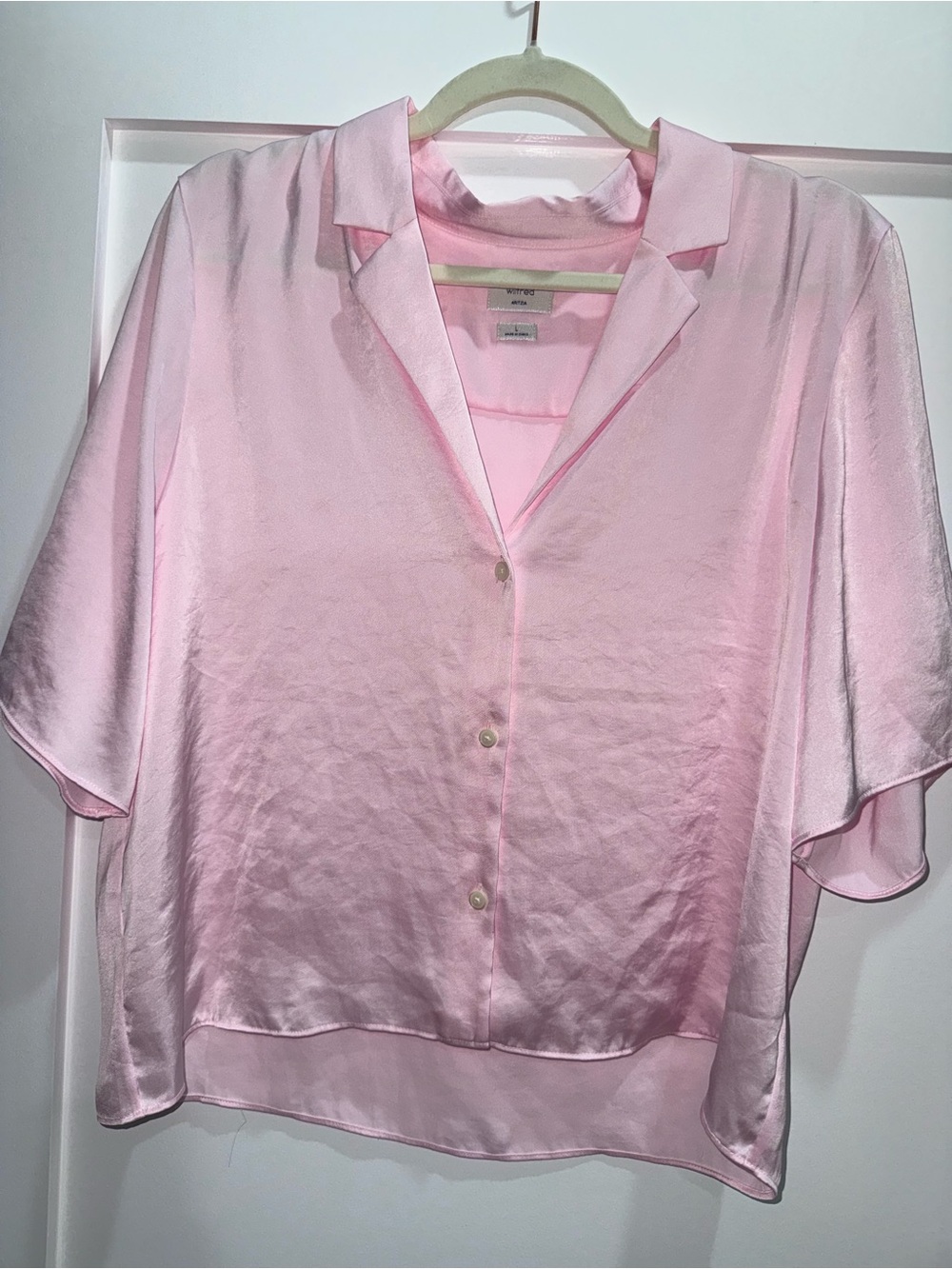 Aritzia Wilfred Light Pink Satin Button-Front Blouse
